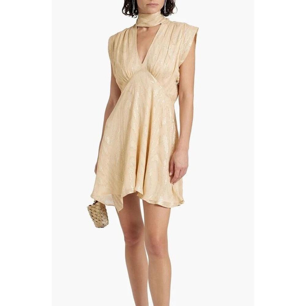 IRO Paris Cutout Silk Blend Metallic Fil Coupe Georgette Mini Dress Sz 42 US 10